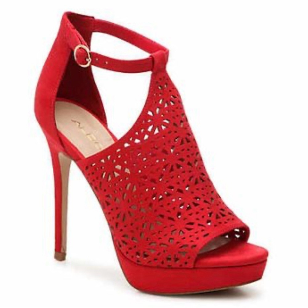 Aldo Suede Vizzola Vibrant Red Cutout Heels EUC 10